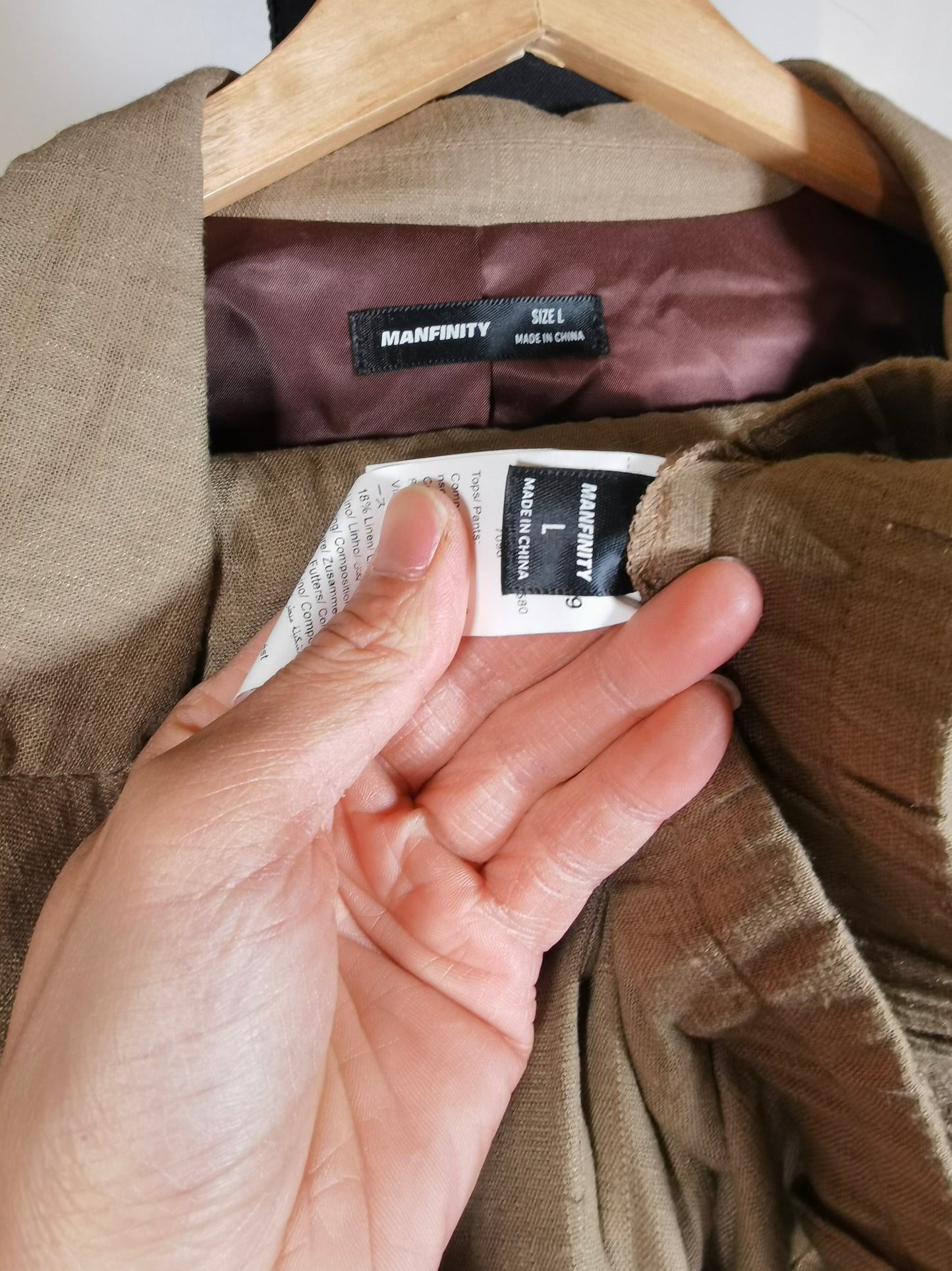 Men's 100% Linen Blazer Jacket Sport Coat Beige Size 42L 2 Button size l