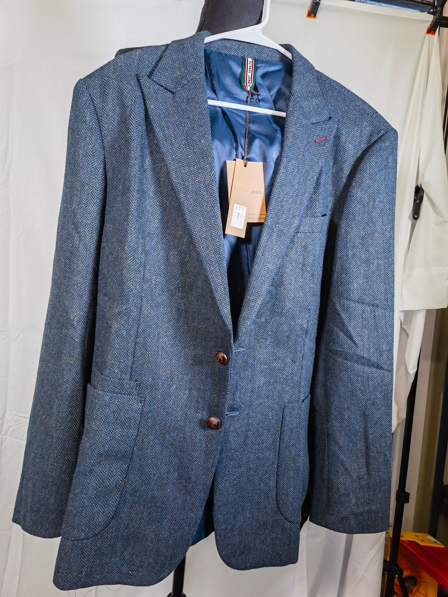 PJ PAUL JONES Mens Herringbone Blazer Vintage Tweed Wool Blend Sport Coat Jacket size XL