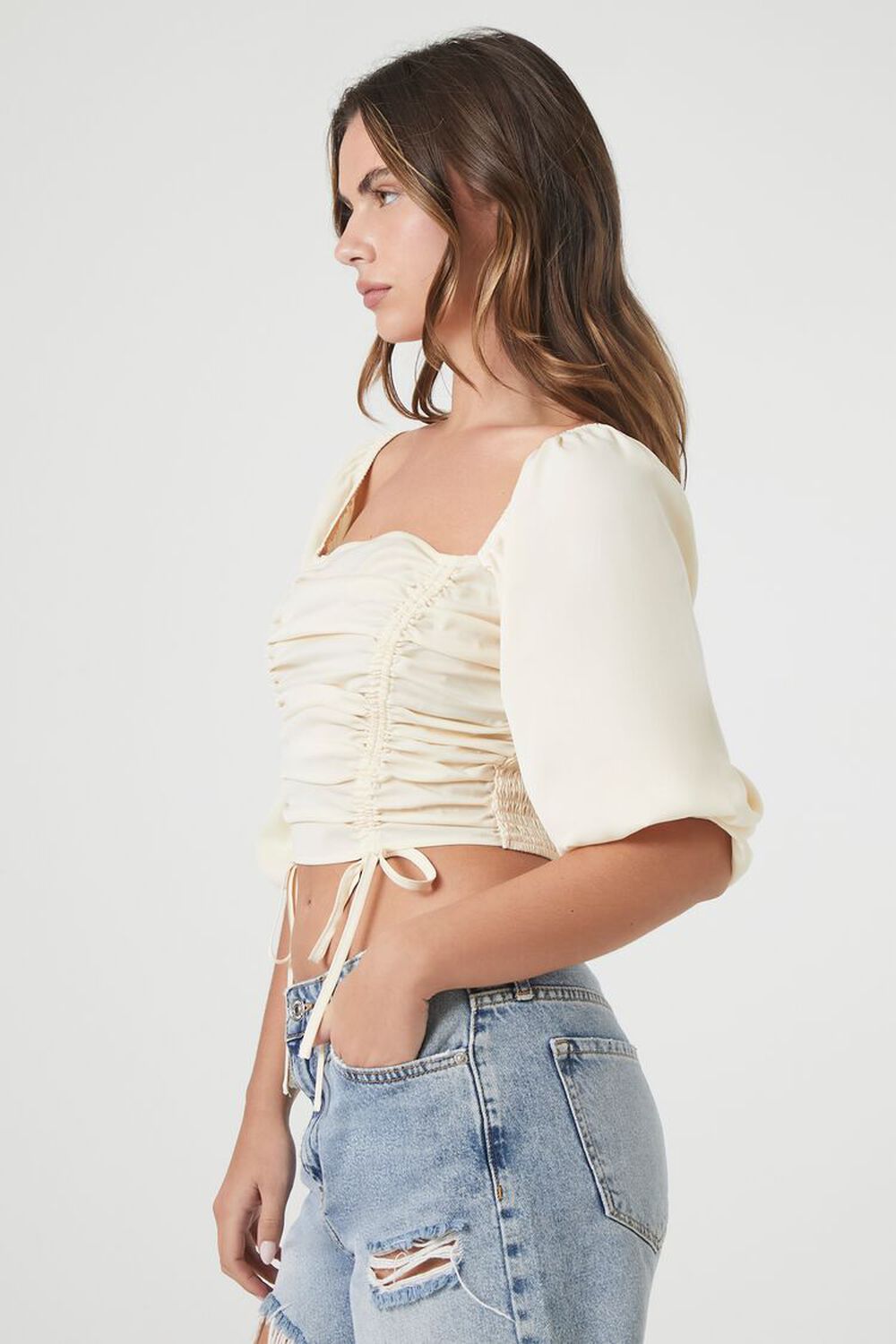Ruched Puff-Sleeve Top didn't find size on picture