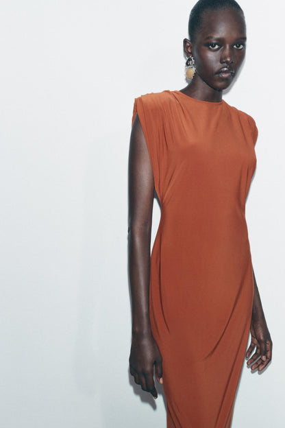 LONG DRESS WITH SHOULDER PADS Size S