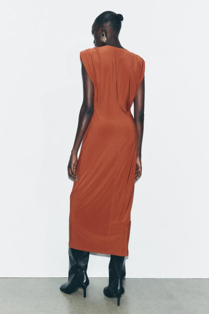 LONG DRESS WITH SHOULDER PADS Size S