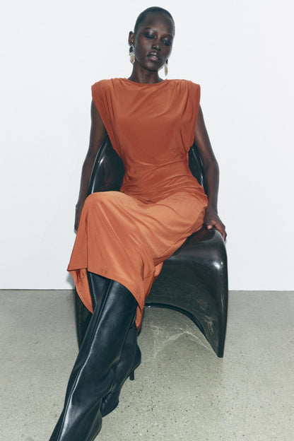 LONG DRESS WITH SHOULDER PADS Size S