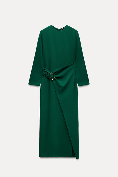 BUCKLED CREPE MIDI DRESS Size M