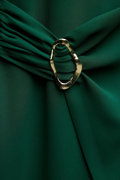 BUCKLED CREPE MIDI DRESS Size M