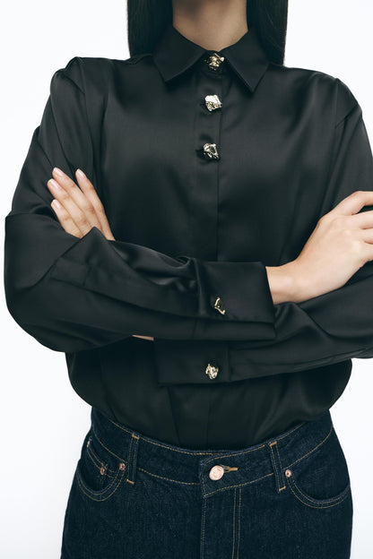 GOLD BUTTON SATIN EFFECT SHIRT Size XL