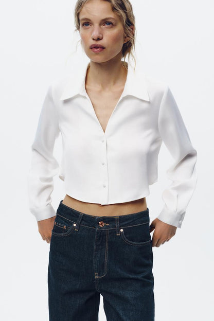 ZARA SATIN EFFECT CROPPED SHIRT Top Size S