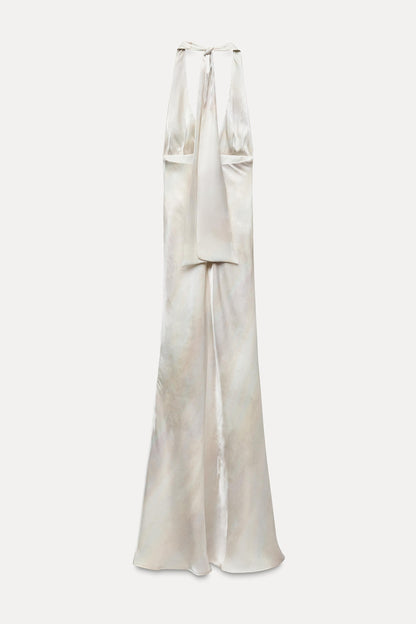 LONG SATIN EFFECT HALTER DRESS Size S
