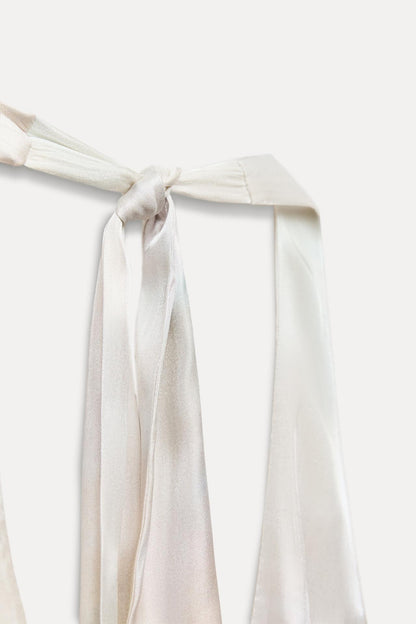 LONG SATIN EFFECT HALTER DRESS Size S