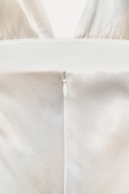 LONG SATIN EFFECT HALTER DRESS Size S