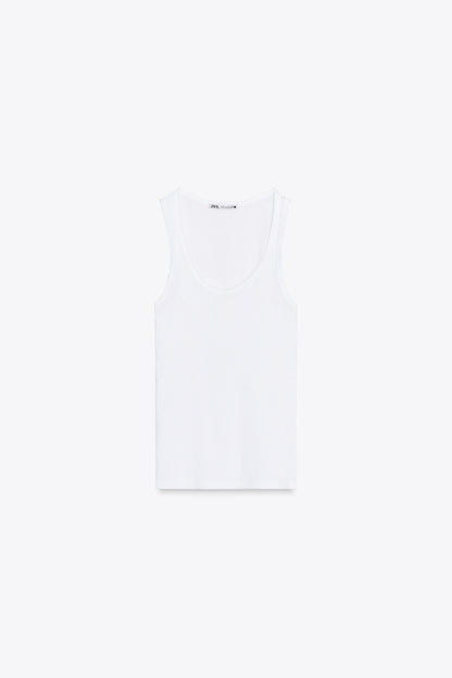 SLEEVELESS RIBBED COTTON T-SHIRT size XS