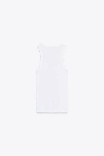 SLEEVELESS RIBBED COTTON T-SHIRT size XS