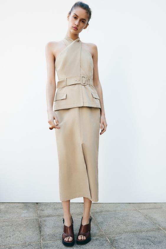 CROSSOVER BELTED MIDI DRESS size M