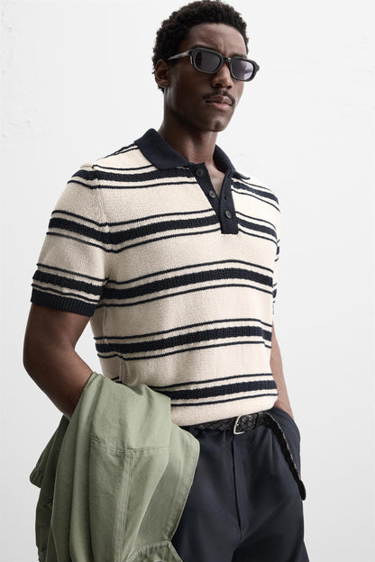 JACQUARD STRIPED KNIT POLO size M