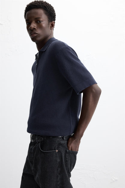 PURL KNIT ZIPPER POLO SHIRT blue size M