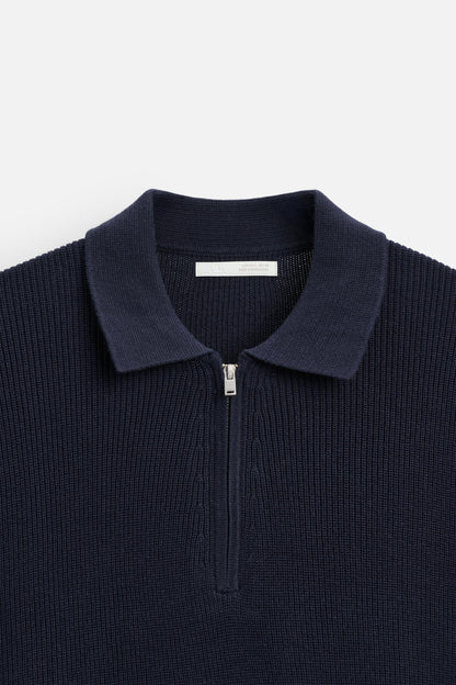 PURL KNIT ZIPPER POLO SHIRT blue size M