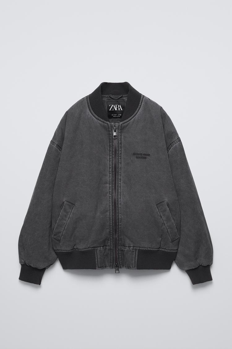 ZARA WASHED-EFFECT BOMBER JACKET Size M