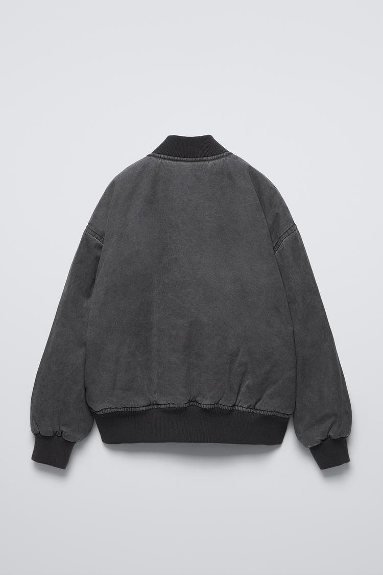 ZARA WASHED-EFFECT BOMBER JACKET Size M