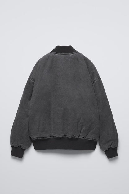 ZARA WASHED-EFFECT BOMBER JACKET Size M