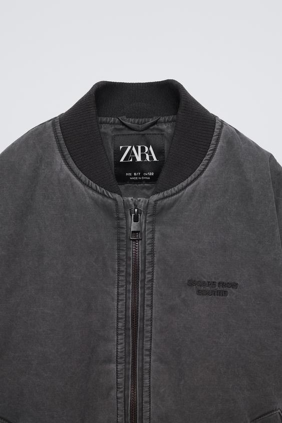 ZARA WASHED-EFFECT BOMBER JACKET Size M