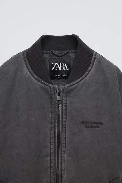 ZARA WASHED-EFFECT BOMBER JACKET Size M