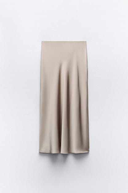 SATIN EFFECT MIDI SKIRT Size L