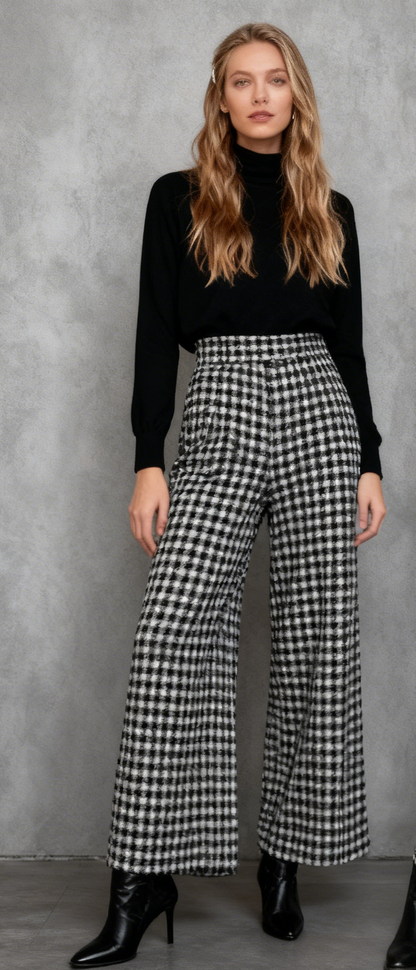 Zara Trafaluc collection black & white plaid pants women's Size XL