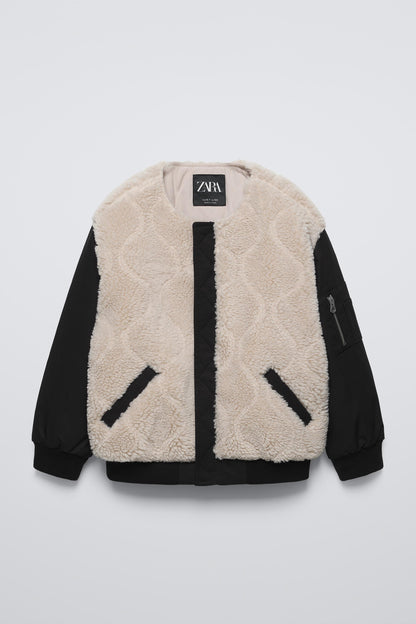 FLEECE BOMBER Kids Clothing Tops Grey Black Size 9-10