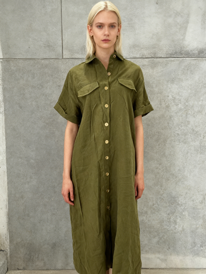 ZARA Green Button-Up Dress Size L