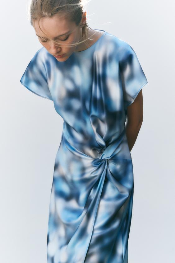 SATIN EFFECT TIE-DYE MIDI DRESS size XL