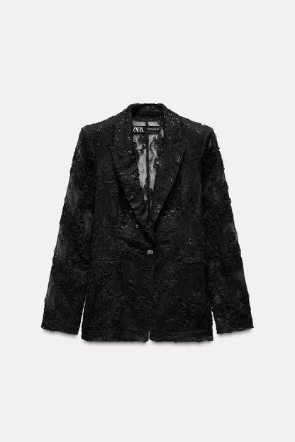 STRUCTURED SEQUINS SEMI-SHEER BLAZER Size S
