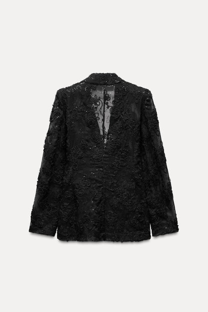 STRUCTURED SEQUINS SEMI-SHEER BLAZER Size S