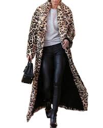 DJBM Women's Sexy Elegant Vintage Leopard Print Lapel Faux Fur Long Maxi Coat Jacket  size M
