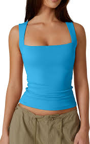 PUMIEY Women's Square Neck Tank Top Sleeveless Double Lined Basic Tops Sharp Collection size S