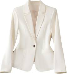 White Blazers for Women Fashion Office Ladies Notched Single Button Coats Elegant Casual Slim Jacket Size M