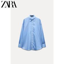ZARA  blue casual long sleeve Loose Poplin Shirt shirt size S