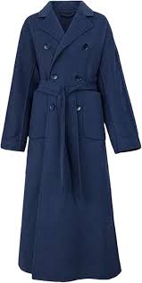 Adhdyuud Women's Woolen Long Trench Coat Winter Casual Lapel Double Breasted Wool Jackets Navy Blue M size M