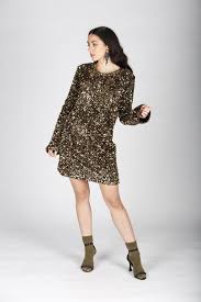 Dress the Population Women's Emery Long Sleeve Stretch Sequin Midi Sheath  Size S