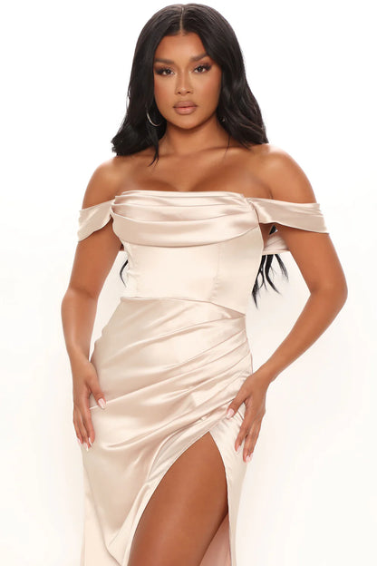 Dressing For Success Satin Maxi Dress - Champagne Size S