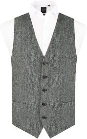 Dobell Harris Tweed Mens Black/Grey Herringbone Tweed Vest Regular Fit 100% Wool didn't find size on picture