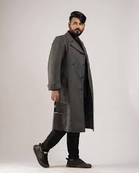 SOMTHRON Men's Casual Trench Coat Slim Fit Notched Collar Long Jacket Overcoat Single Breasted Pea Coat wih Pockets Size XL