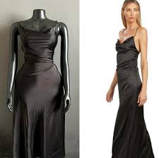 Silk Cocktail Dress for Women Evening Party Wedding Guest Fall Sexy Slip V Neck Long Tight Gala Dresses size S