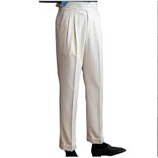 Mens Vintage Dress Pants Adjustable Side Buckle Formal Trousers Business Chino Pant Pleated Front Trouser Straight Legs Pants Size 175/72A