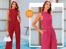 PRETTYGARDEN Women's Jumpsuits 2024 Summer Casual Sleeveless Elastic Waist Stretchy Ribbed Knit Long Rompers With Pocket  Size L