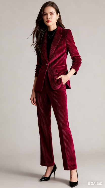 MODFUL Suit Office Work Suit  Women's Tops Long Sleeves Red Size S