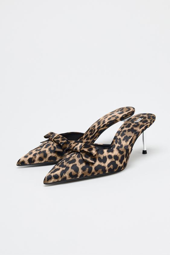 ANIMAL PRINT BOW HIGH HEEL MULES  Size 39