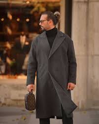 SOMTHRON Men's Casual Trench Coat Slim Fit Notched Collar Long Jacket Overcoat Single Breasted Pea Coat wih Pockets Size XL