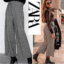 Zara Trafaluc collection black & white plaid pants women's Size XL