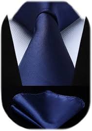 Mens Solid Navy Blue Tie Classic 3.4" width Necktie and Pocket Square Set with Gift Box by HISDERN,Navy Blue,One Size