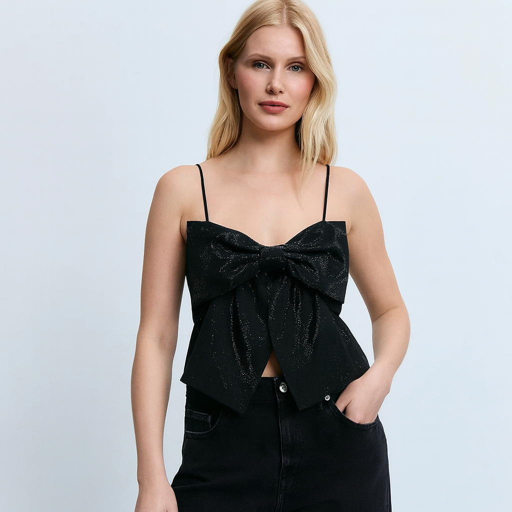 ZARA Women’s Black Bow Detail Cami Top – Size S