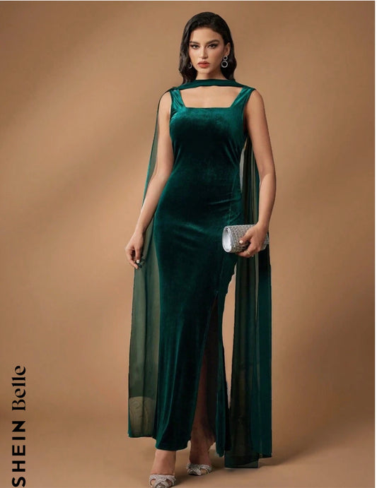 SHEIN Belle Women's Formal Christmas Party Slit Dress, Elegant Prom Evening Dress, For Wedding Guest, Graduation, Dinner Size M